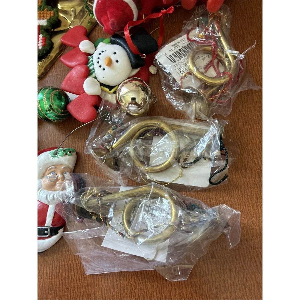 Vtg Christmas Ornament Lot: Ceramic, Brass Horns, Hallmark, Pooh,‎ Sessme Street